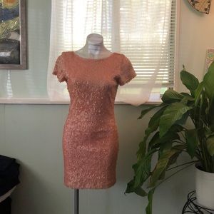 Sequined Pale Pink Bodycon Mini Dress w/ Open Back
